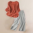 thumbnail image 2 of LEKODE 2 Piece Sets for Women Summer Linen Short Sets for Women Matching Sets Women Clothing Summer Work Outfits for Women Tank Crop Top Wide Leg Pants Set Watermelon Red 3xl, 2 of 9