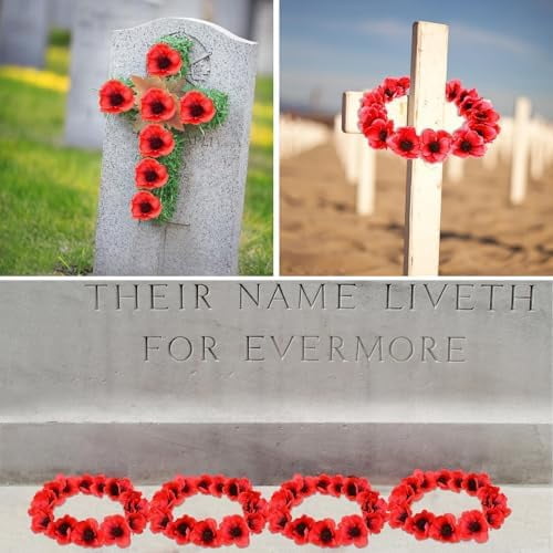 Set of 150 Red Poppy Artificial Flowers Fake Flowers Poppies Head Fake Wildflowers with 6 Inch Flower Branch for Memorial Veterans Day Remembrance Sunday Bouquet Corsages Home Kitchen Decor$$