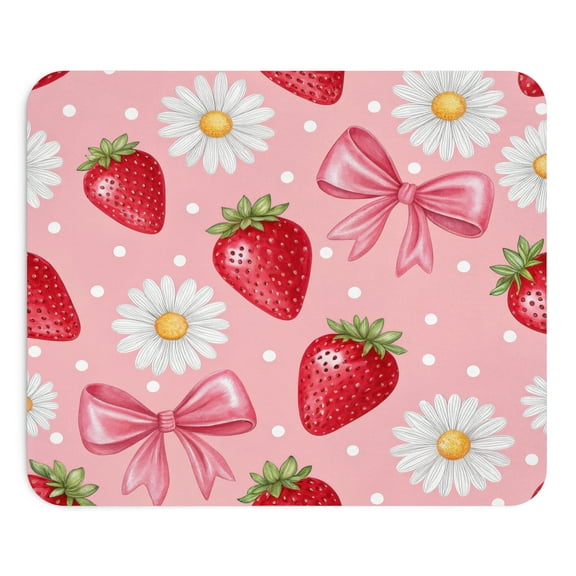 Strawberry Daisy Mousepad Cute Pink Bow Floral Fruit Pattern Mat