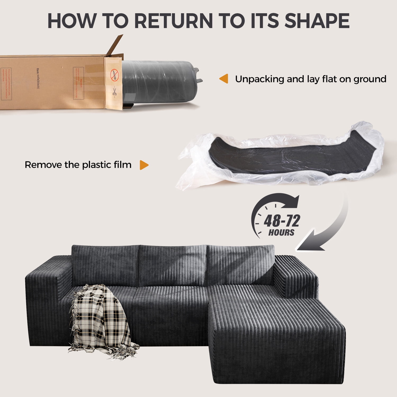 YVDNHP Modular Cloud Sofa - No Assembly Required, 94" Oversized L-Shaped Sectional with Chaise, Flannel Fabric Deep Seating Couch for Living Room