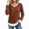 thumbnail image 6 of Tqcoqu Women's Faux Two Piece Ribbed Knit Top,V Neck Long Sleeve Layered Hem Slim Fit Casual Pullover Blouse, 6 of 9