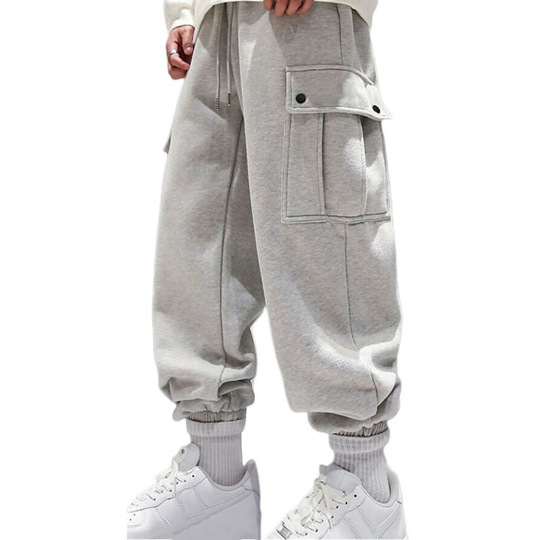 Mens Casual Baggy Drawstring Joggers Pants Workout Tapered Sweatpants Cargo  Hippie Loose Trousers with Multi Pocket