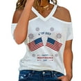 thumbnail image 2 of USSUMA Womens Summer Tops and Blouses Trendy V Neck Independence Day Letter Print T-Shirts for Women Dressy Casual Short Sleeve 4th July Cold Shoulder Shirt Tunics Plus Beach, 2 of 5