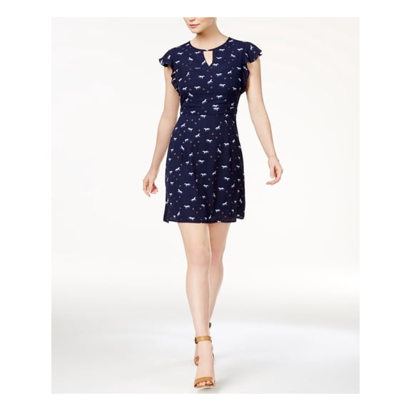 Maison Jules Womens Printed Ruffled Dress