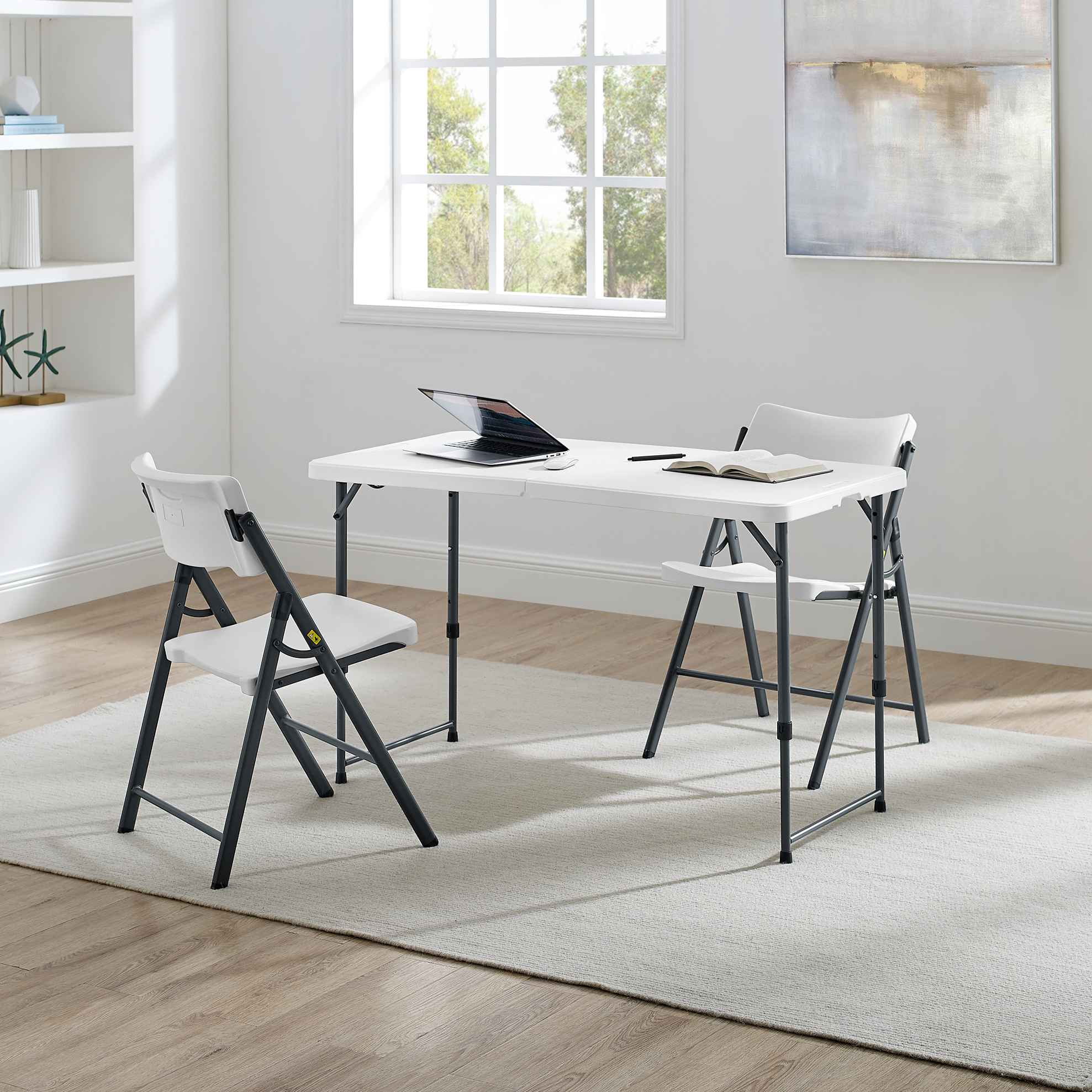 Mainstays 4-Foot Adjustable Height Folding Table, White photo 2