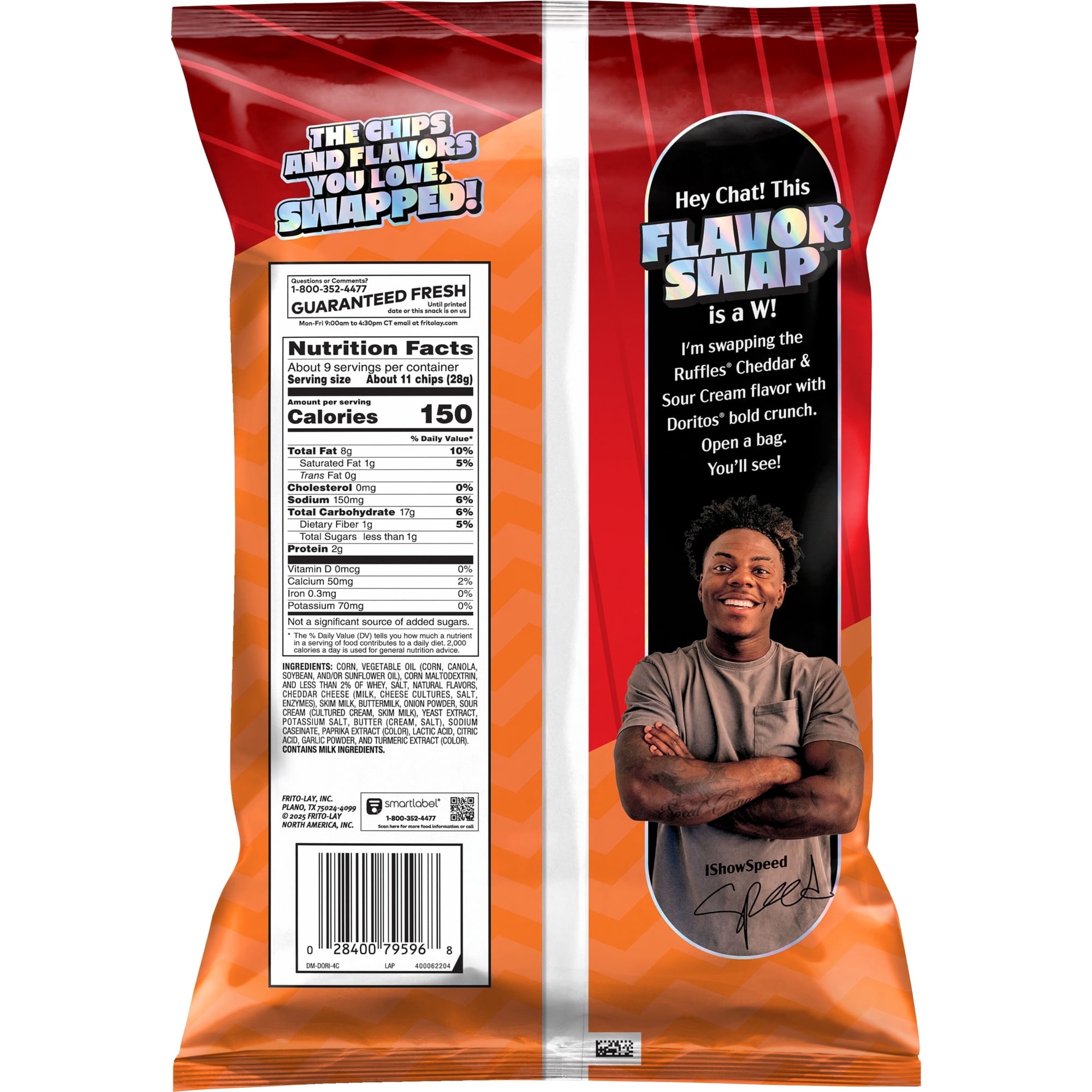Doritos Tortilla Chips, Ruffles Cheddar & Sour Cream Flavor 9.25 oz Bag (Pack of 2)