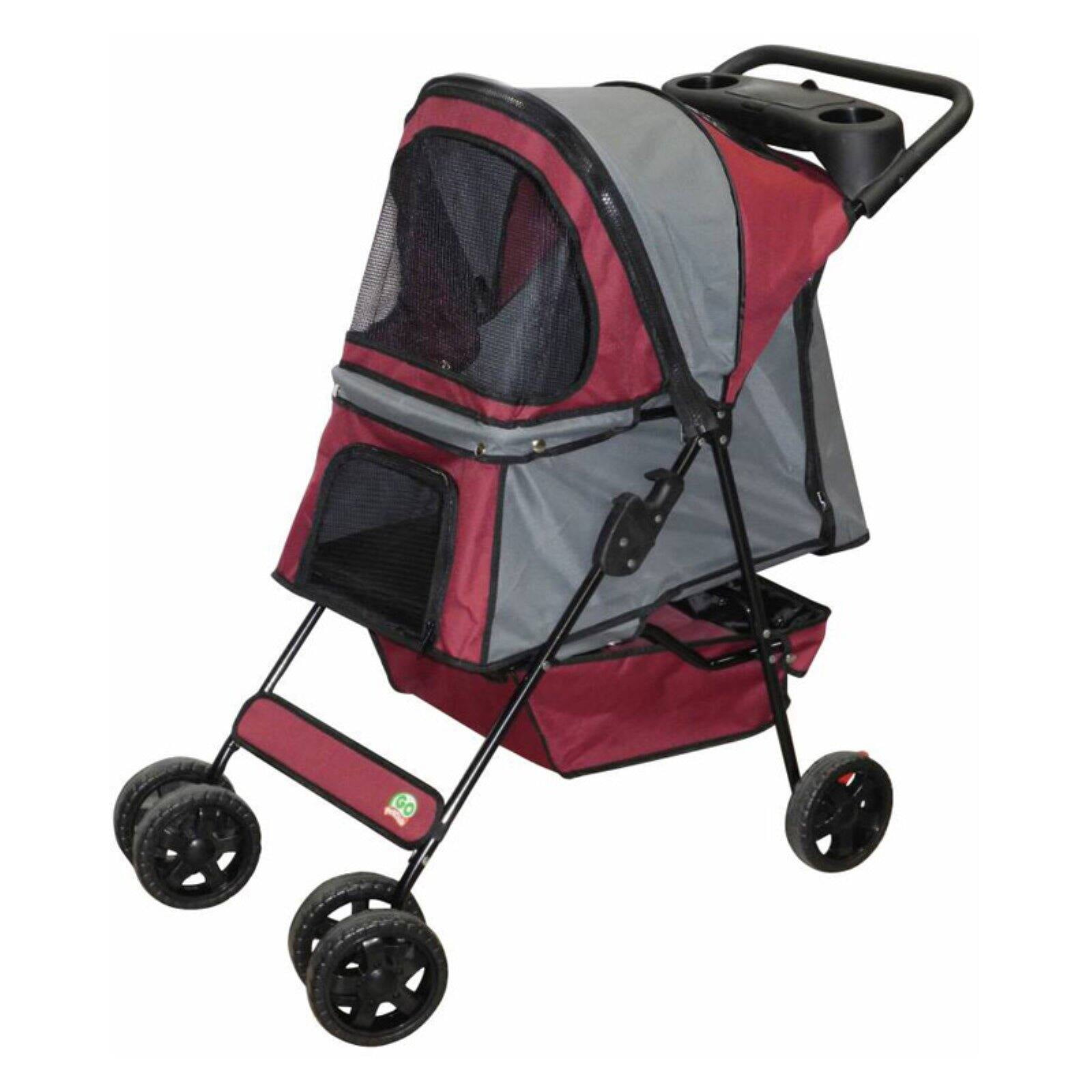 Go Pet Club Pet Stroller Maroon/Silver