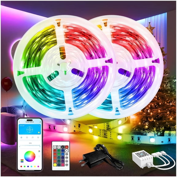 PETGLE LED Strip Lights 200ft (2 Rolls of 100ft), Color Changing Lights Strip for Bedroom, Desk, Indoor, Room Bedroom, Girl Boy Brithday Gifts RGB Decor with Remote and 24V Power Supply