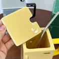 thumbnail image 3 of Creative Retro Refrigerator Square Water Cup with Covered Stainless Straw Ceramic Cup Funny Office Couples Gift Coffee Mugs (Yellow,501-600ml), 3 of 6