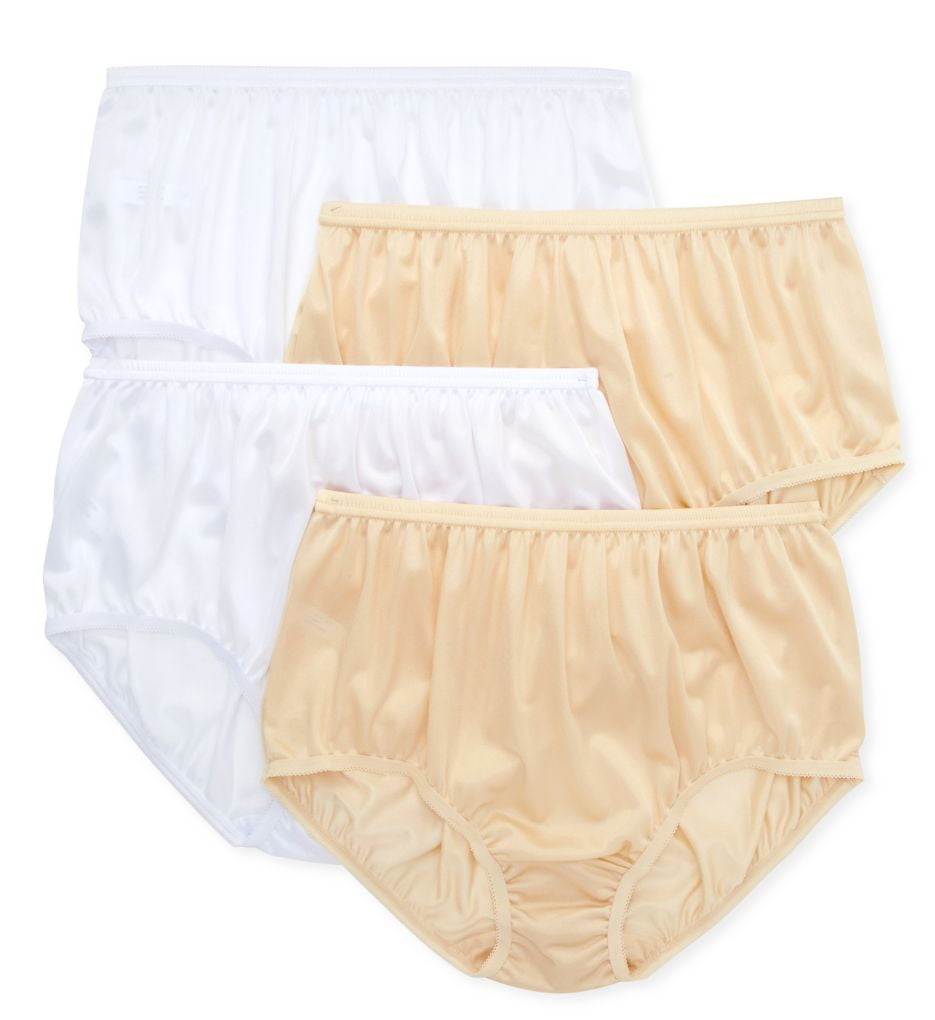 Women's Teri 331 Full Cut Nylon Brief Panty 4 Pack (White/Beige 8