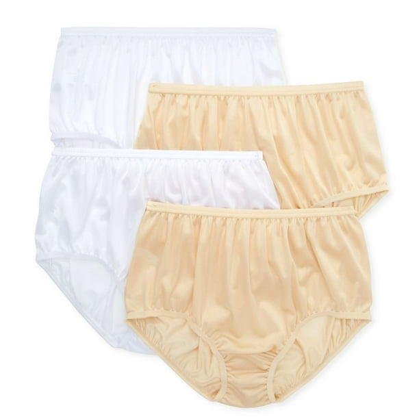 Women's Teri 331X Plus Full Cut Nylon Brief Panty 4 Pack (White/Beige 12)