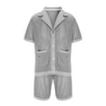 thumbnail image 4 of Summer Savings Clearance Stamzod Men's Cardigan Suit Slim Mesh Perspective Knit Shirt Short Sleeve Lapel Shorts Suit Sports Leisure Vacation Top Shorts Two-Piece Set, 4 of 7