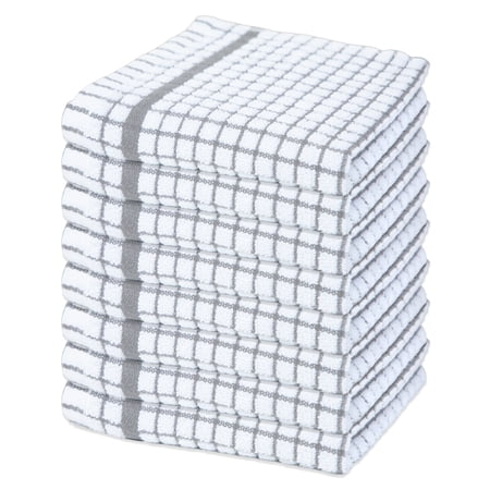 Arkwright Classic Checkered Dishcloth 8-Pack Cotton Kitchen Dish Cloths 13x13 in. Gray and White Check Pattern