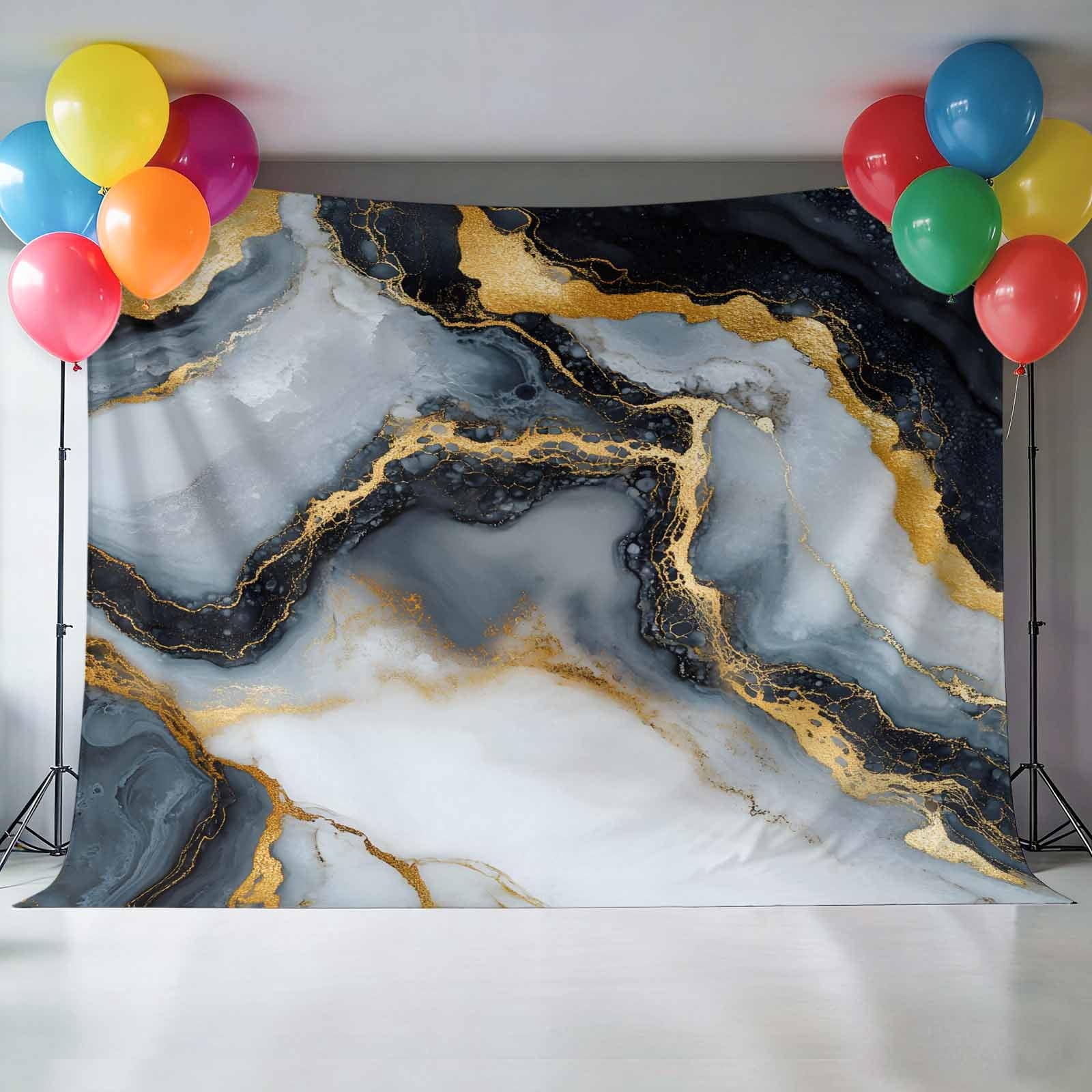 Black Golden Marble Backdrop for Photography,Fabric Photo Background Backdrop,Modern Ink Painted Aesthetics Photo Booth Background for Portrait Photoshoot Video Wedding Studio Decoration Banner 7x5ft