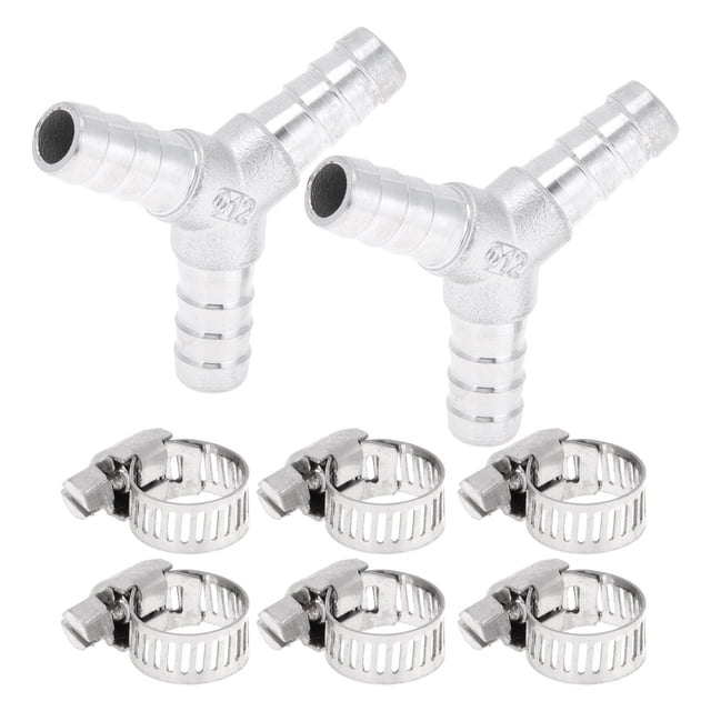 Accesorios para espiga de manguera de acero inoxidable 304 Unique Bargains 15/32" Conector en forma de Y de 3 vías para aire, agua, aceite, gas, combustible, 1 juego tono plateado