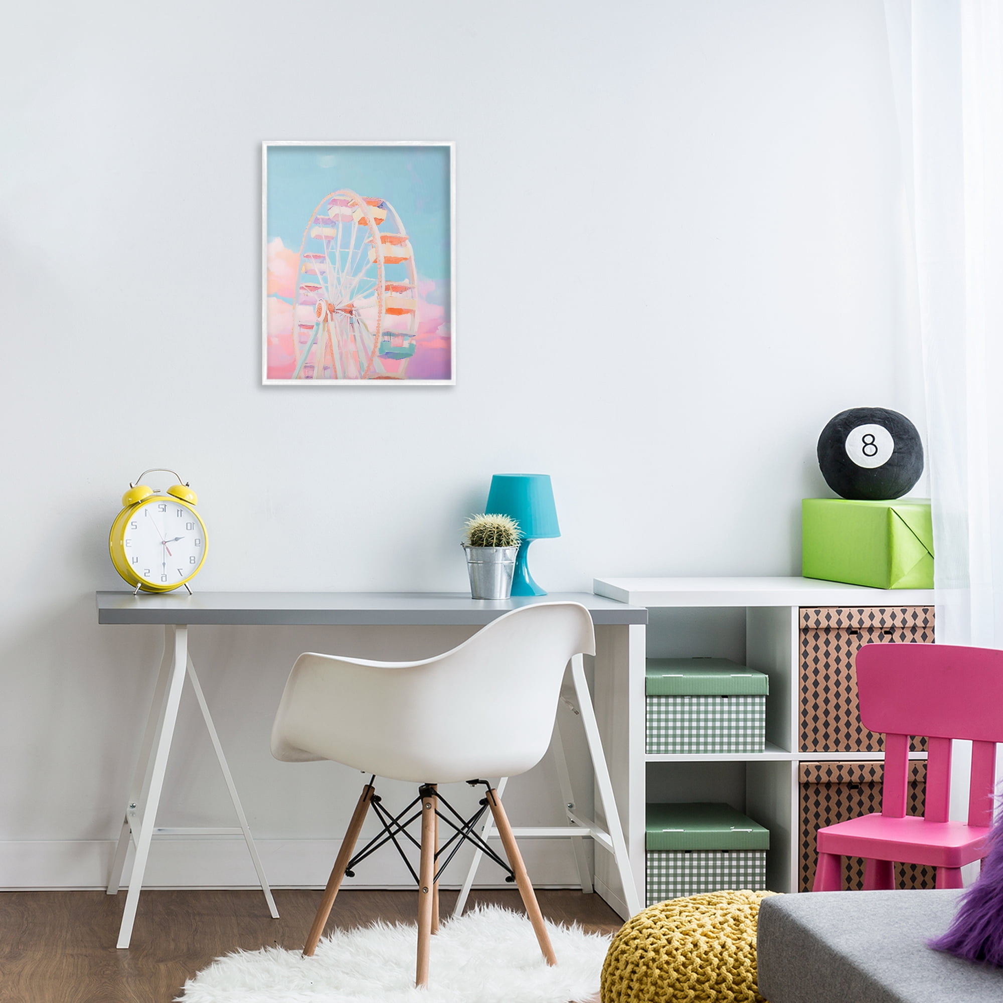 Stupell Industries Ferris Wheel & Cotton Candy Sky White Framed Giclee Art, design by The Prints Vibe