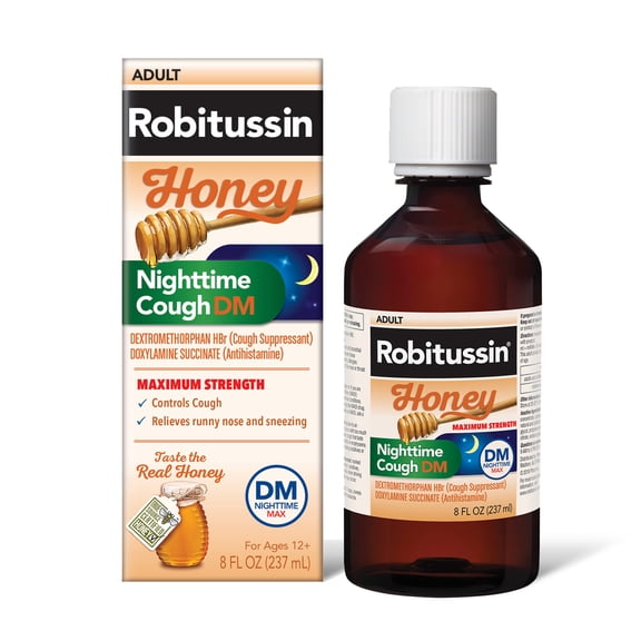 Robitussin Honey Nighttime Cough DM Max Medicine, 8 Fl Oz