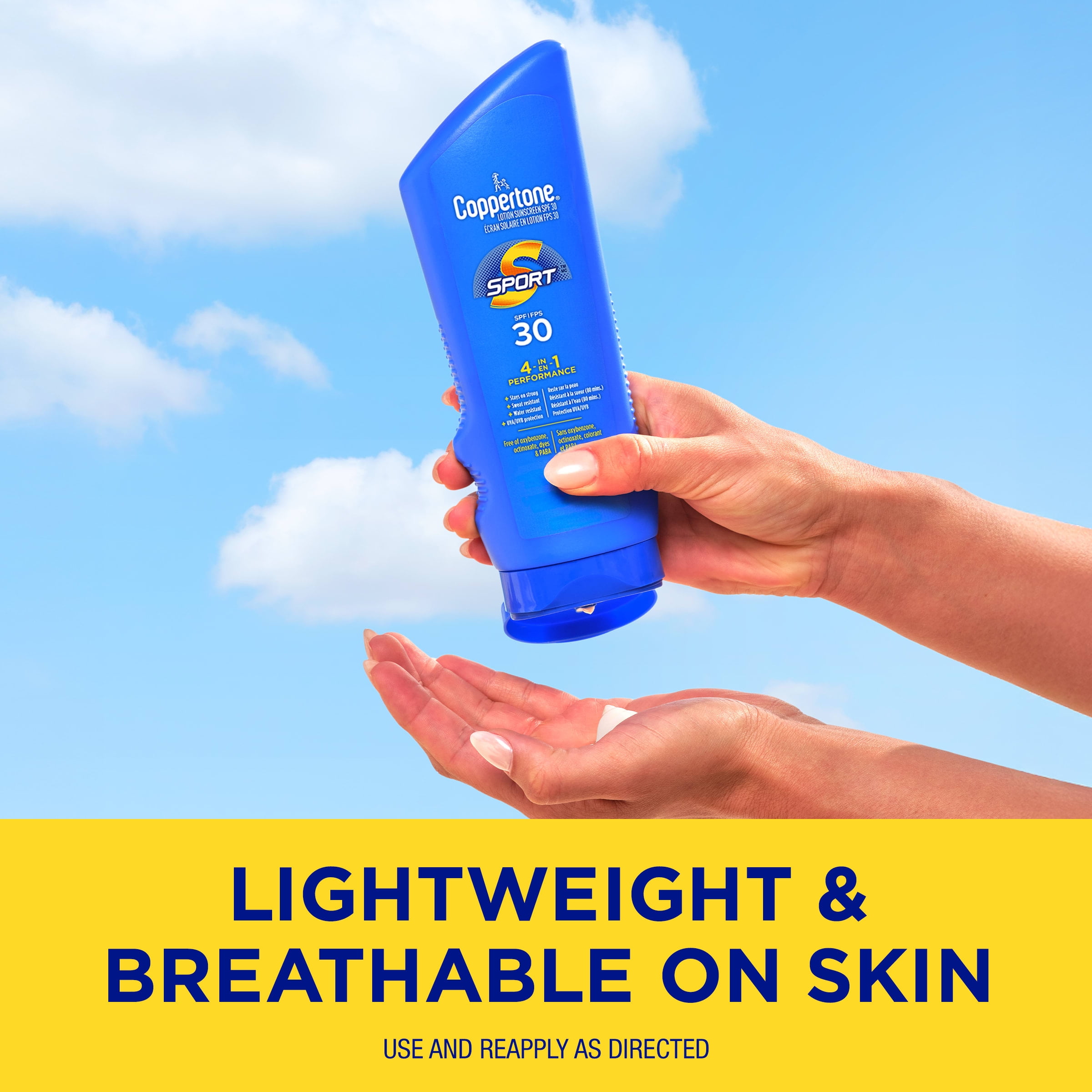 Coppertone Sport Sunscreen Lotion SPF 30, 4-in-1 Performance, Sweat and Water Resistant Face and Body Sunscreen, 259mL, 259ml