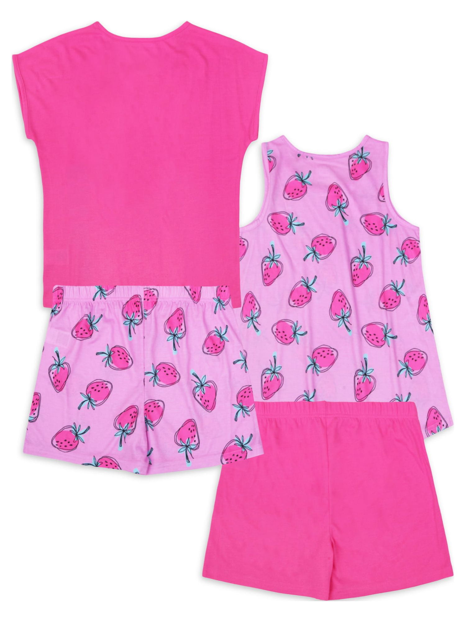 Wonder Nation Girls Strawberries Tank, T-Shirt & Sleep Shorts, 4-Piece, Sizes 4-18 & Plus