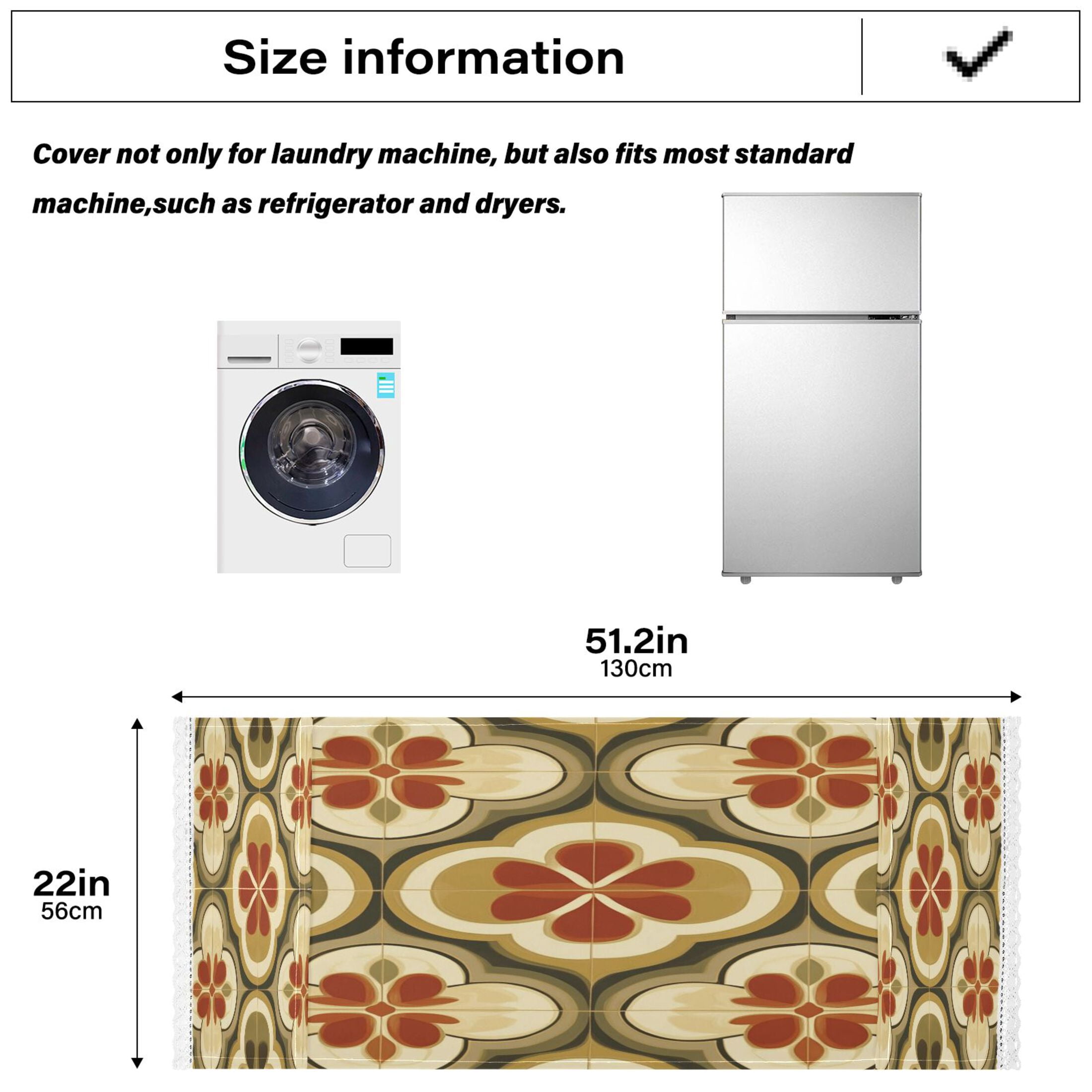 Retro CarpetWasher and Dryer Covers Dust-Proof and Oil Resistant Fridge Cover with 4 Storage Pockets Washing Machine Top Cover for Laundry Kitchen Home 51.2 x 22 In
