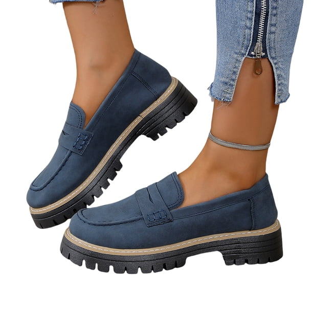 Slip On Flats Orthopedic Platform Boasters Mujeres para Ropa Diaria (Dark 37) Azul