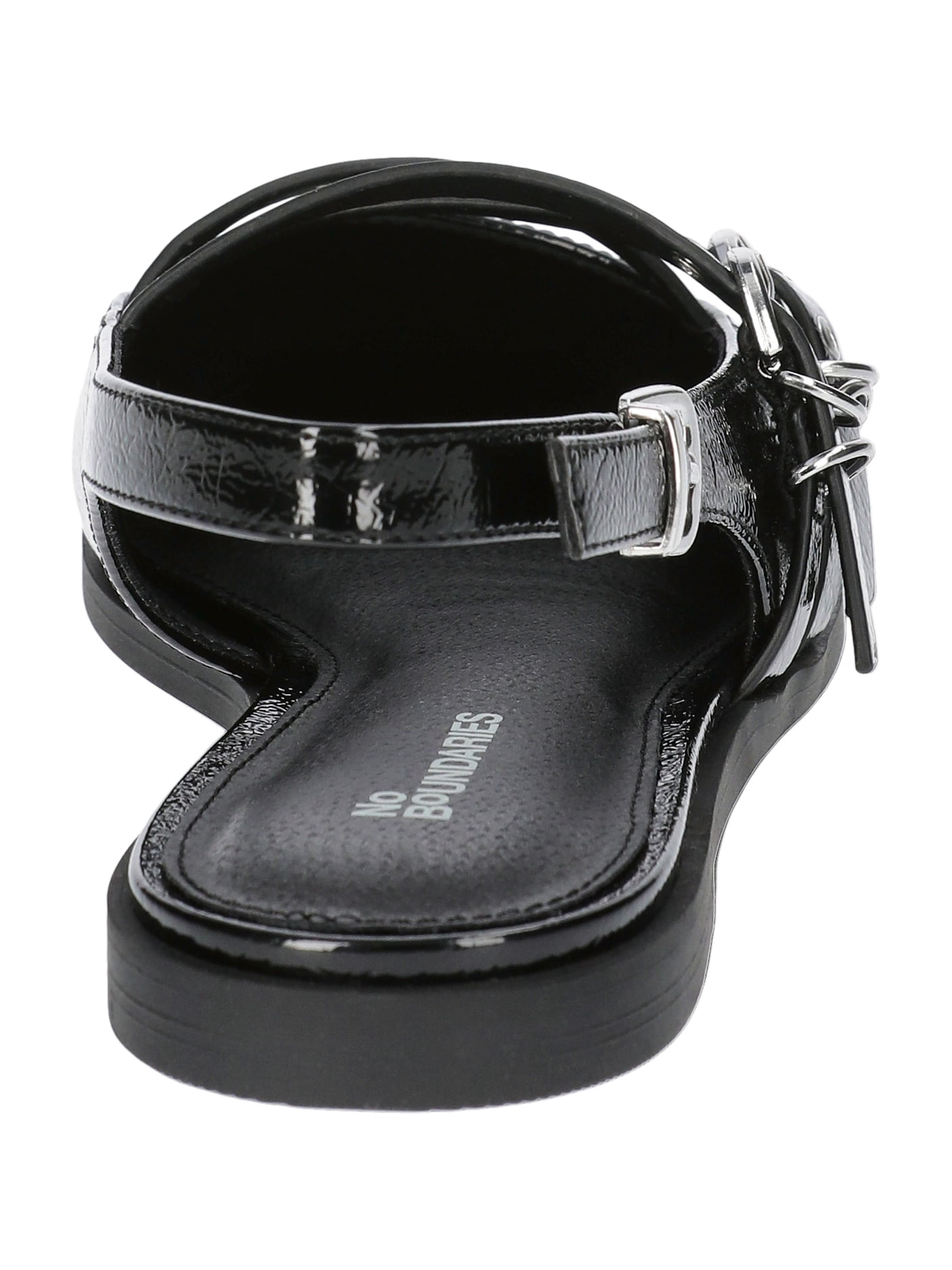 No Boundaries Women's Faux Leather Strappy Moto Flats