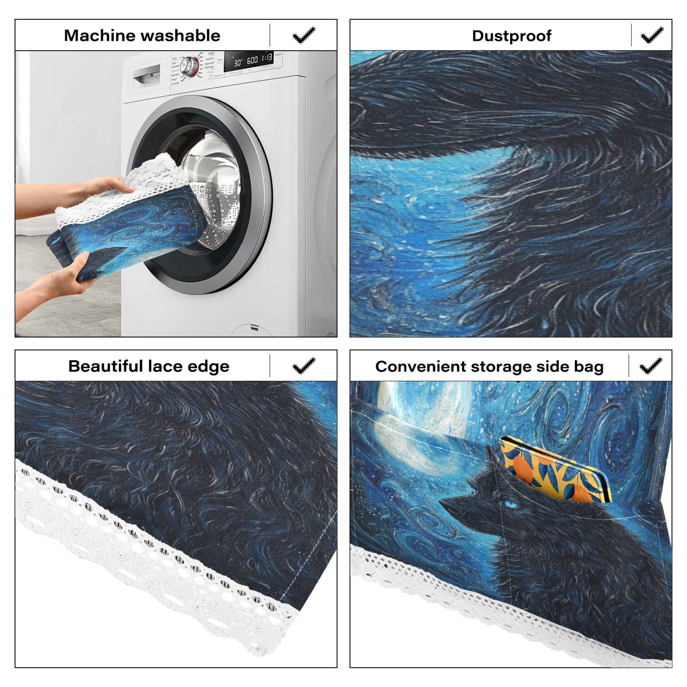WOBOGO Cool Black Wolf Washing Machine Cloth Dryer Refrigerator Top Cover Protective Non-Slip Mat For Kitchen Laundry