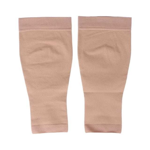 Medias de compresión médicas Qiysamall de 30-40 mmHg, con puntera abierta, sin dedos, hasta la rodilla, para pantorrillas, para hinchazón y edema de venas varicosas (color piel, talla L)
