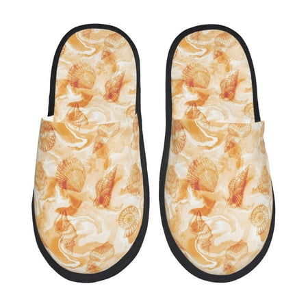 

Adobk Watercolor Sea Shells Print Slippers Indoor Outdoor Retro Slippers House Soft Fluffy Slides Cushion Furry Slippers-Large