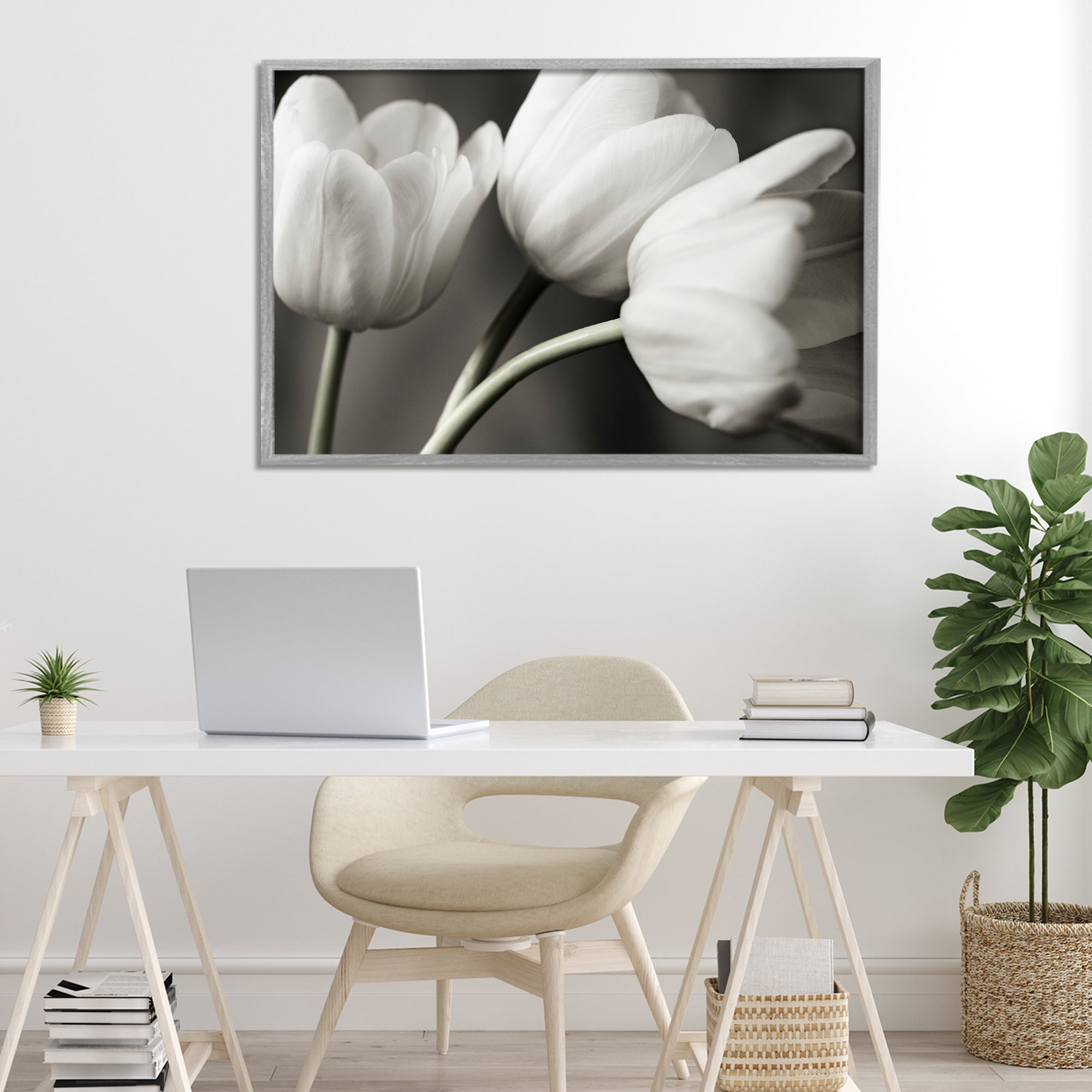 Stupell Industries Row Of Monochrome Tulips Gray Framed Giclee Art, design by Tom Quartermaine