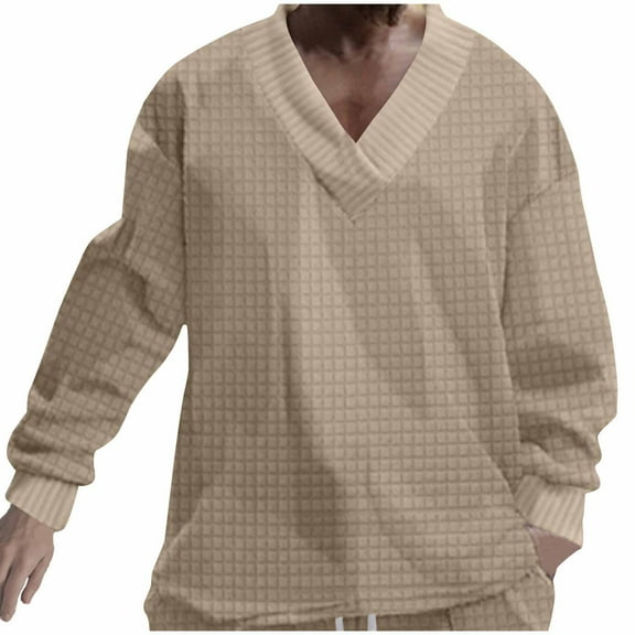 Aursykel Men's V Neck Shirt Big and Tall Top Casual Loose Shirts Fall Winter Clothes Comfortable Long Sleeve Tops