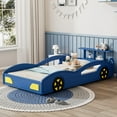 thumbnail image 4 of Harper & Bright Designs Wooden Race Car Bed, Twin Size Cute Car Shaped Platform Bed with Wheels for Boys and Girls, Blue, 4 of 7