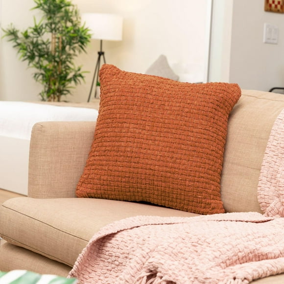 Fabstyles Chenille Basket Weave Polyester Coussin avec Poly-Insert Coussin Décoratif pour Canapé Canapé Chambre Salon18 X 18 avec Fermeture à Glissière