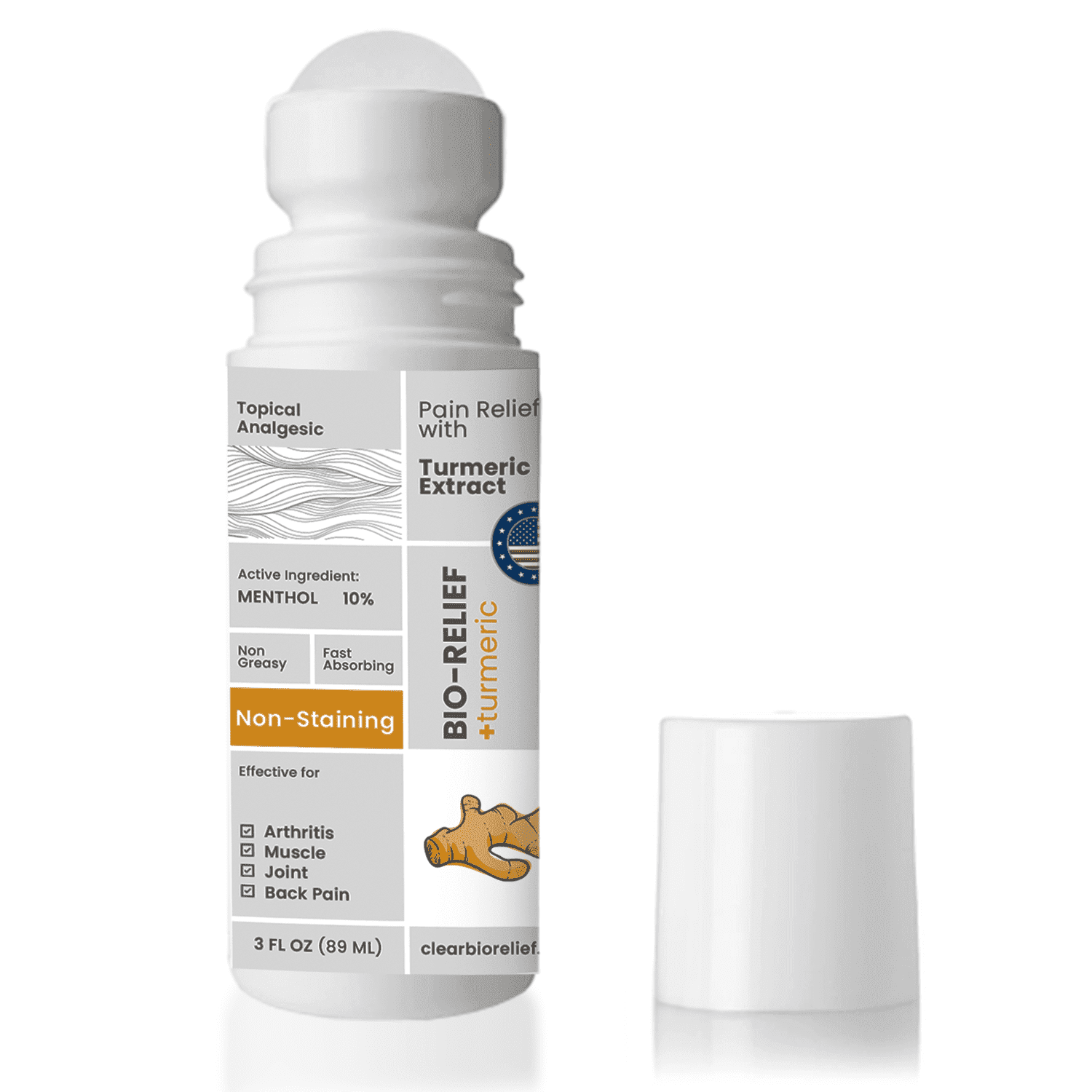 BIO Relief Hemp Roll on Pain Relief Gel w/Turmeric Extract – Fast-Acting Menthol 10% for Muscle &Joint –Non-Greasy, Quick-Absorbing– Effective Topical Pain Relief for Adults& Athletes, USA