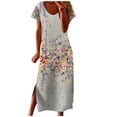 thumbnail image 1 of Jupe Noire Col à Manches Courtes Imprimée Quotidienne Décontractée Vintage Bohème Robe Maxi, 1 of 6