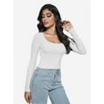 thumbnail image 5 of Women Crew Neck Knitted Crop Shirt Long Sleeve Low Cut Basic Solid Tee Sexy Cutout Blouse Top Streetwear, 5 of 6