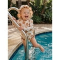 thumbnail image 4 of BemeyourBBs Toddler Baby Girl One-Piece Swimsuit with Sun Hat Set Infant Girls Bathing Suit Long Sleeve Rash Guard Flower Bow Print Ruffled Swimwear Summer Beach Wear, 4 of 9