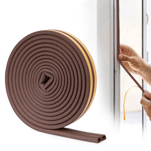 YOUSHARES Door Weather Stripping - Self Adhesive Foam Seal Strip Weatherstripping for Doors Frame and Windows Gaps, Weatherstrip Anti-Collision D Type Door Seal Strip 20 Feet (Brown)