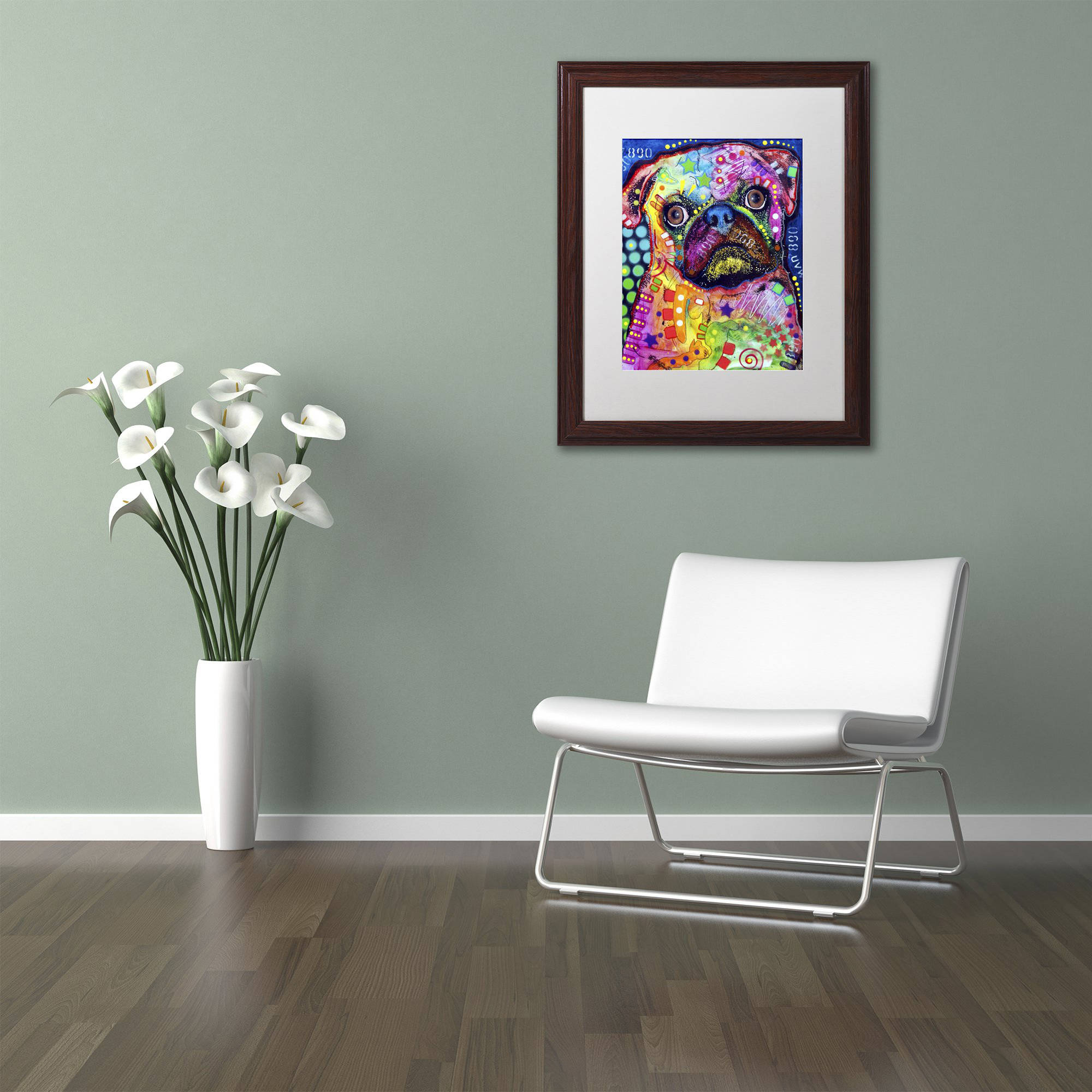 Trademark Fine Art "Pug 92309" Canvas Art by Dean Russo, White Matte, Wood Frame