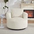 thumbnail image 2 of Compressible 360° Swivel Accent Chair with Sturdy Wooden Base,Modern Round Club Arm Chair with Curved Armrest and Soft Pilllow,Bedroom Side Reading Seat,for Living Room Office,Apartment,Cream, 2 of 7