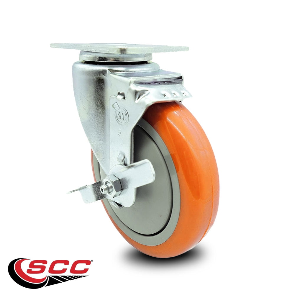 5 Inch Orange Polyurethane Wheel Swivel Top Plate Caster with Brake