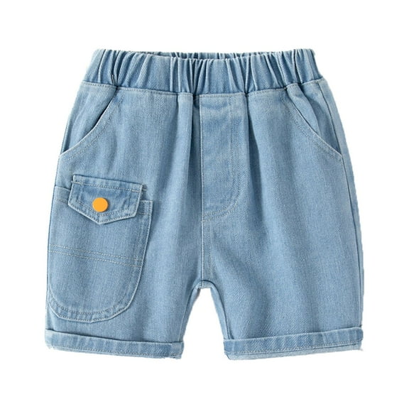EnJoCho Stretch Chambray Shorts for Toddlers - Soft Denim Playwear | Boys & Girls Elastic Waist Jeans | Daycare Casual Pants (3-4 Years,Light Blue)