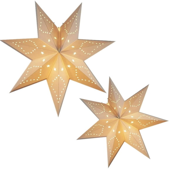 7 Point Star Paper Lantern,2PCS Collapsible Handmade Hanging Hollow Star Paper Lantern Lampshades with 10 Ft Power Cord for Christmas Study Room,Party Decor (Cream color, 18inch 30inch)