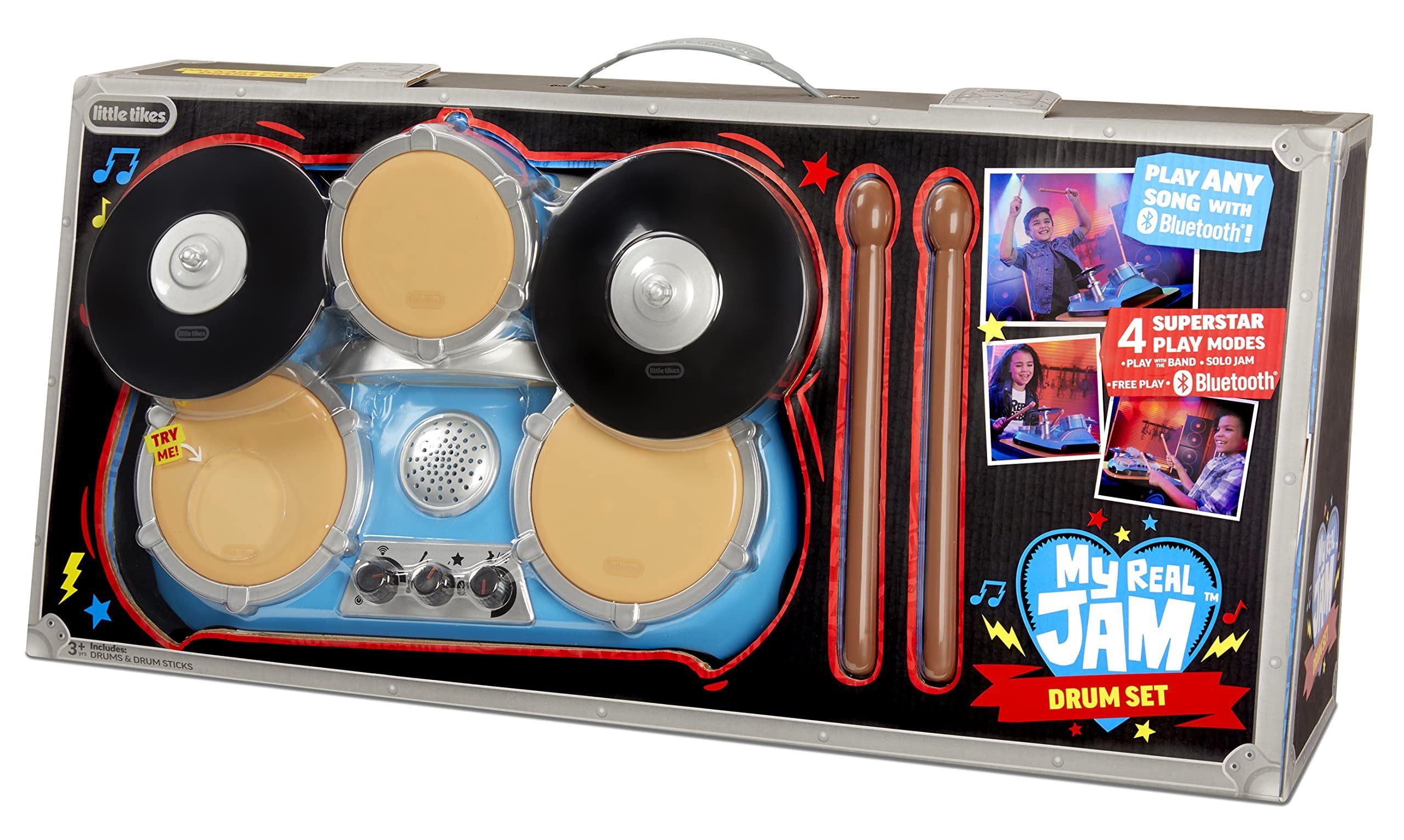 Little Tikes My Real Jam Drum Set, Toy Drums with Drumsticks and Case, for Ages 3+