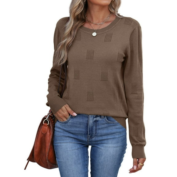 Ronuti Women's Cropped Knit Sweater Soft Stretch Round Neck Long Sleeve Tops Casual Fall Winter Tops