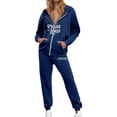 thumbnail image 3 of UJNDER Women's Casual Tracksuit Set Letter Print Drawstring Hoodie Jogger Pants Long Sleeve Zip Up Outfit with Pockets Pant Suits for Women Navy XL, 3 of 4