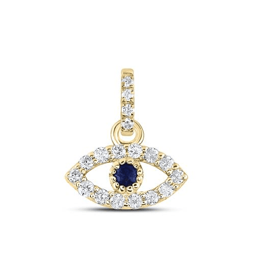 14K Yellow Gold Natural Diamond & Gemstone Evil Eye Pendant Fancy Charm 1/12 CT.