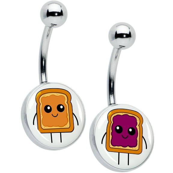 Body Candy 14G 316L Steel Navel Piercing Ring Peanut Butter Jelly PB and J Set of 2 Belly Button Rings Women and Men