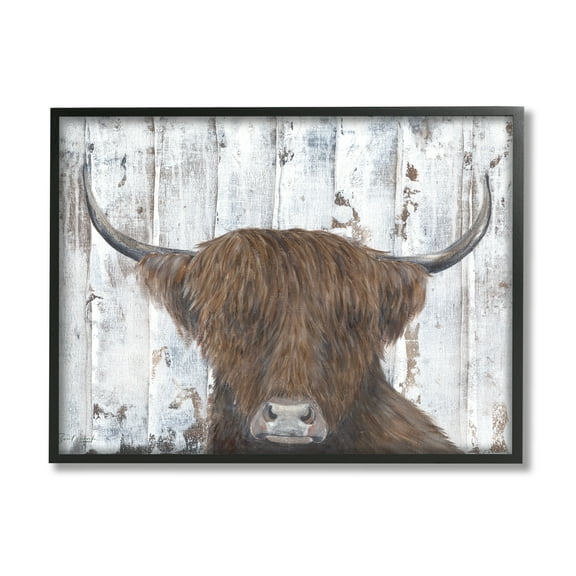 Stupell Country Rustic Highland Cattle Portrait Animals & Insects Painting Black Framed Art Print Wall Art