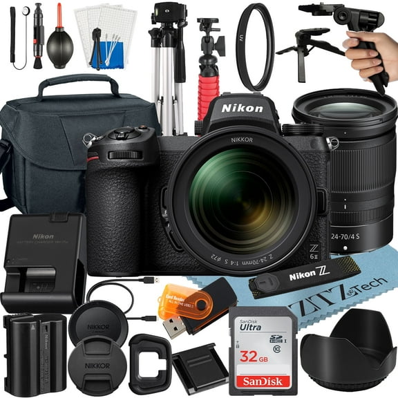 Nikon Z6 II Mirrorless Camera Bundle with NIKKOR Z 24-70mm f/4 S Lens   32GB SanDisk Card   Case   Tripod   ZeeTech Accessory (International Version)